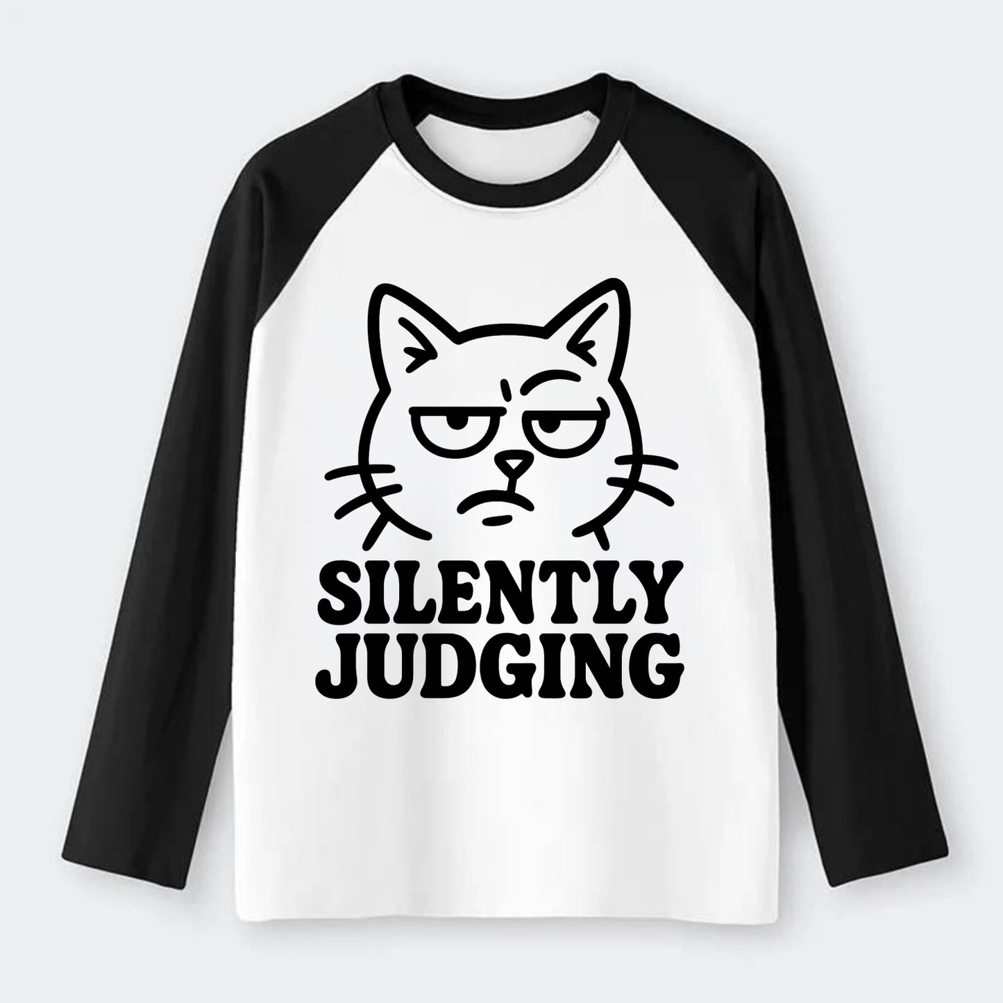 Sassy Side-Eye Cat - Raglan Long Sleeve T-Shirt - Black
