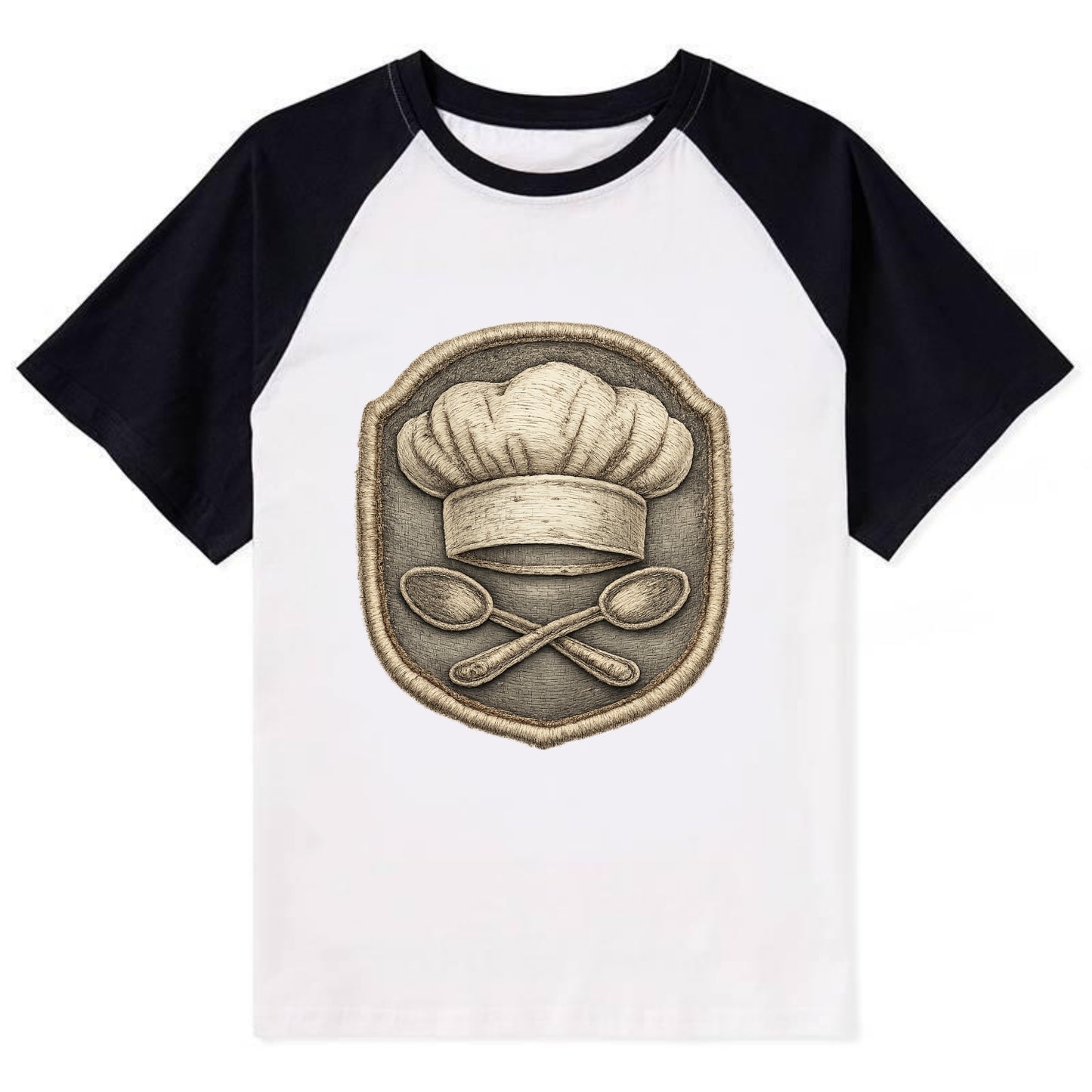 COOKING CHEF HAT - toque blanche with crossed spoons in white and silver - Contrast Raglan T-shirt - Black
