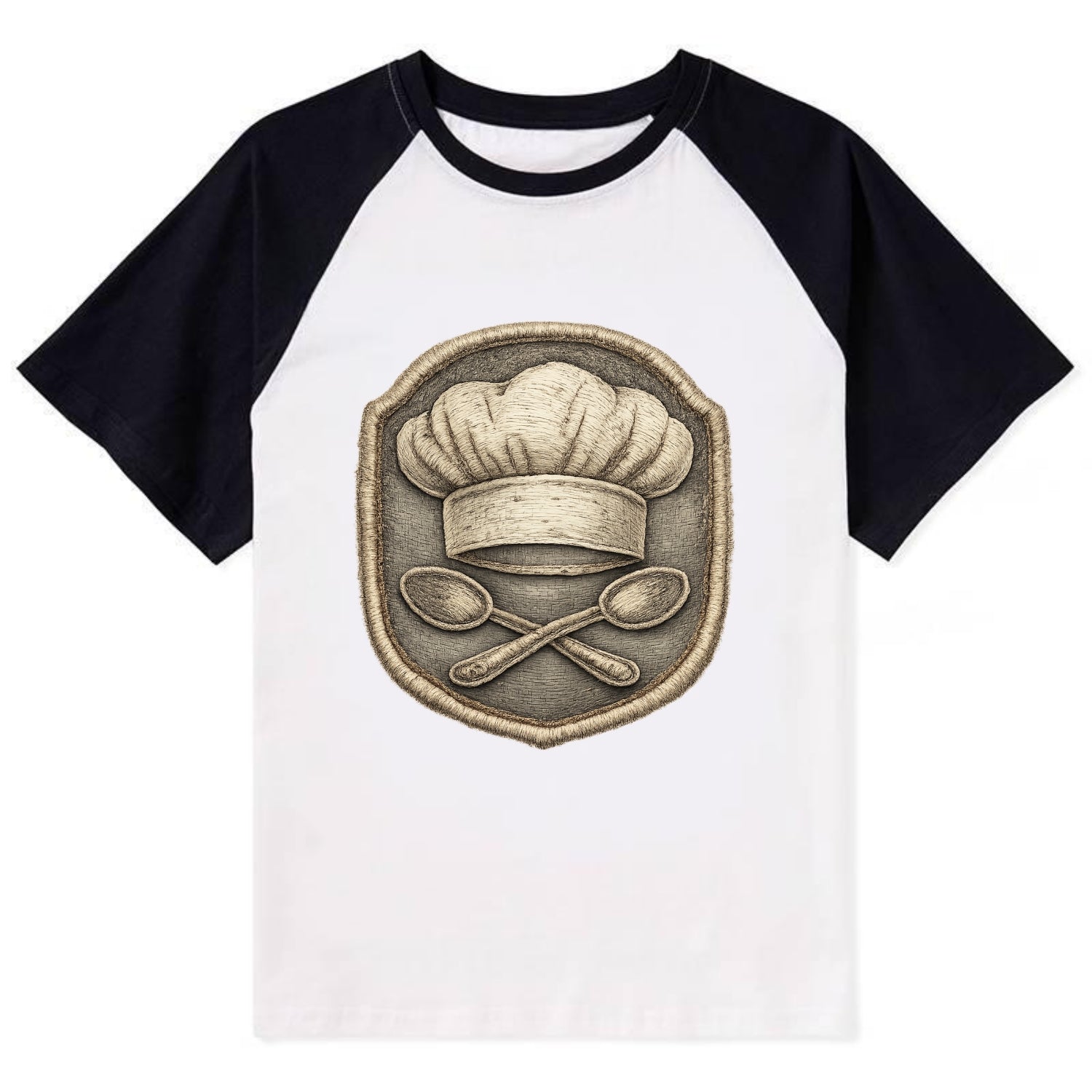 COOKING CHEF HAT - toque blanche with crossed spoons in white and silver - Contrast Raglan T-shirt - Black