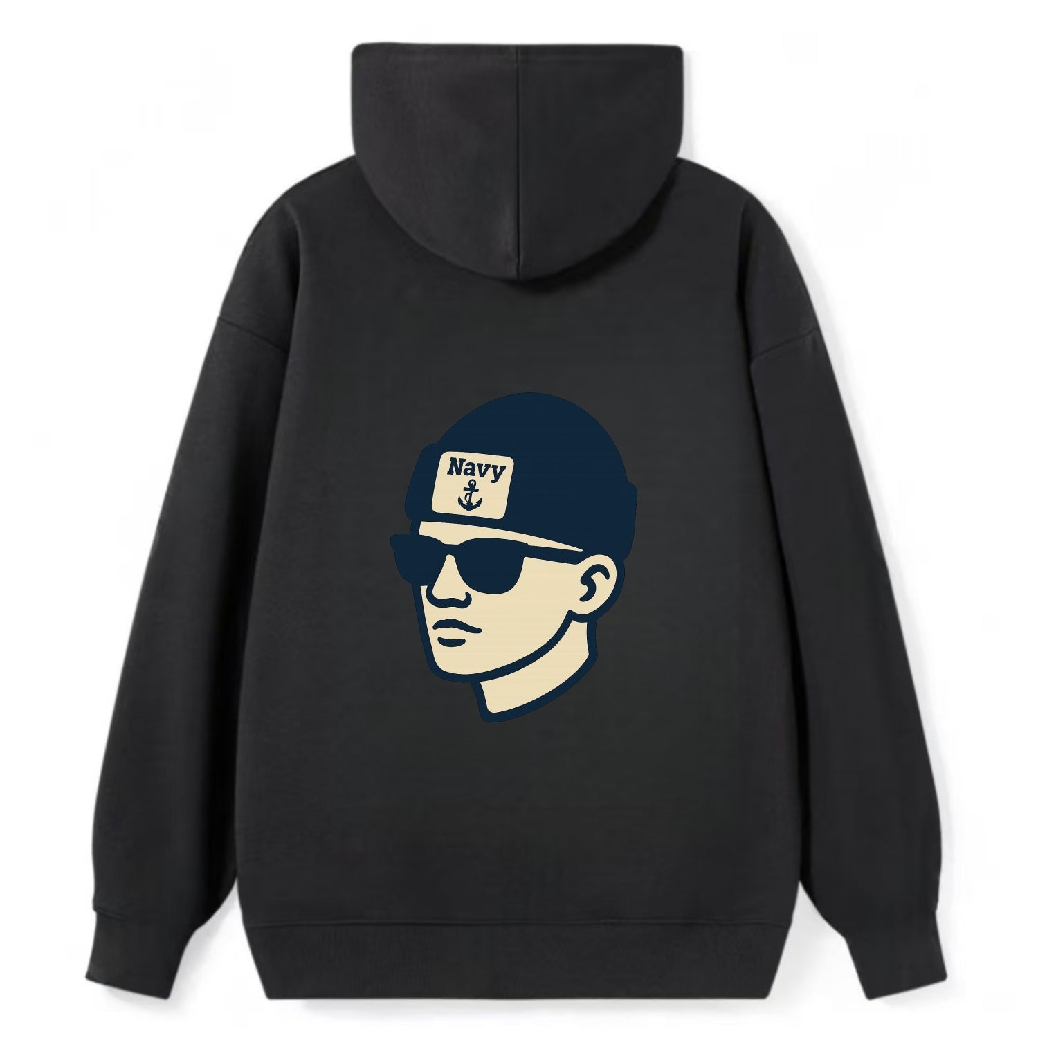 Annapolis Midshipman wearing Navy beanie with anchor patch - Classic Pullover Hoodie - Black