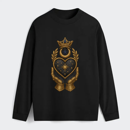 Crowned heart with Art Deco sunburst crown and geometric filigree hands - Classic Long Sleeve Shirt - Black