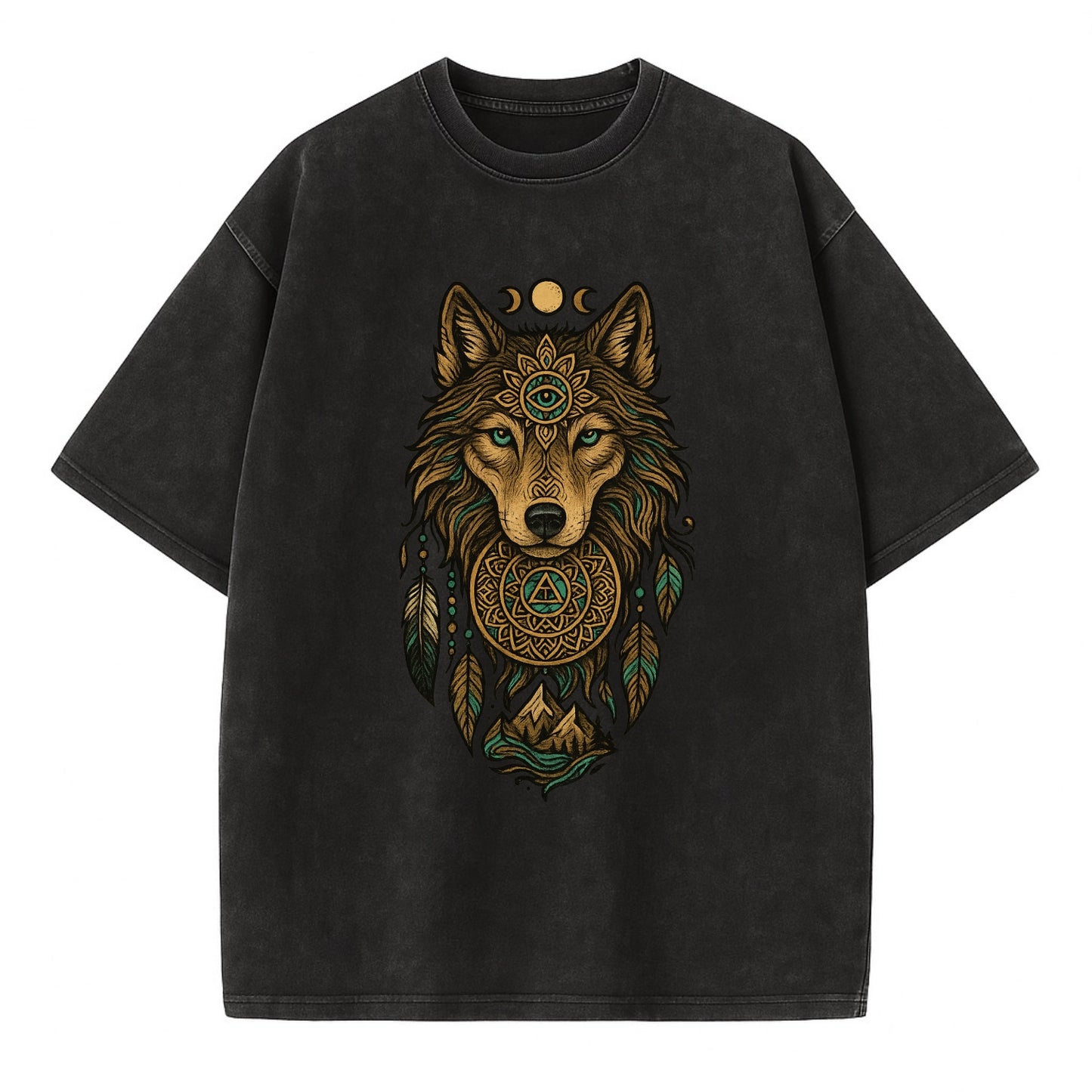 Tattoo Wolf Flash  - Vintage T-shirt - Black