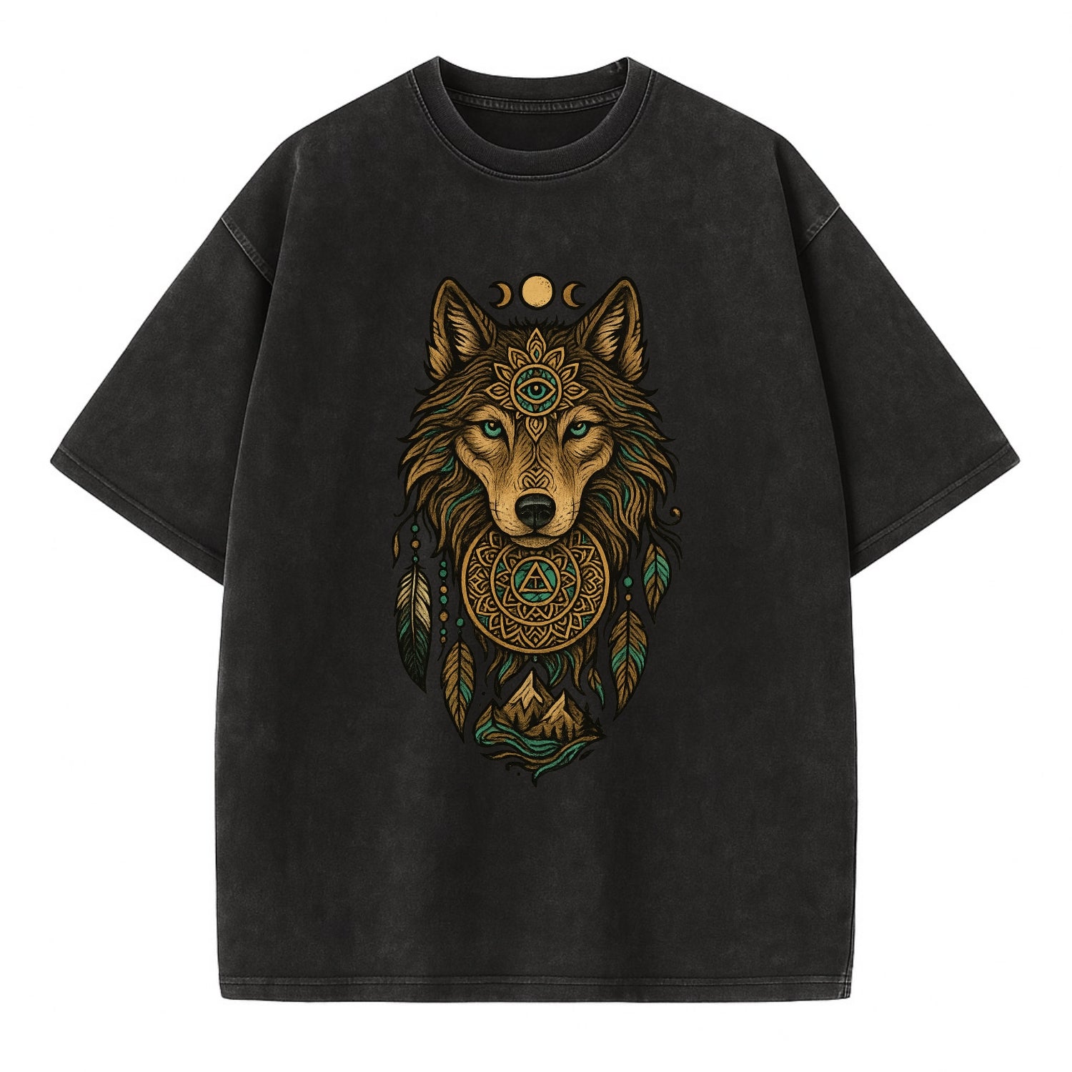 Tattoo Wolf Flash  - Vintage T-shirt - Black
