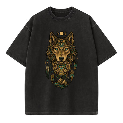 Tattoo Wolf Flash  - Vintage T-shirt - Black