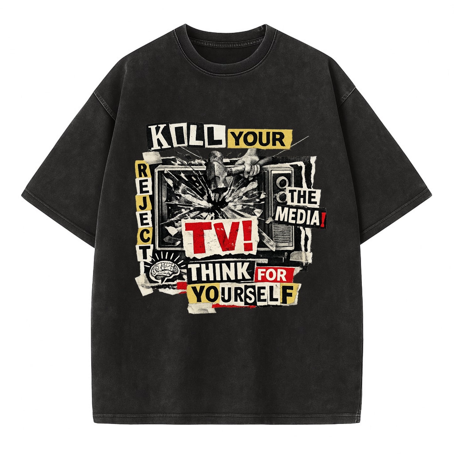 KILL YOUR TV | Smashed television | Reject media | Think for yourself | Analog - Vintage T-shirt - Black