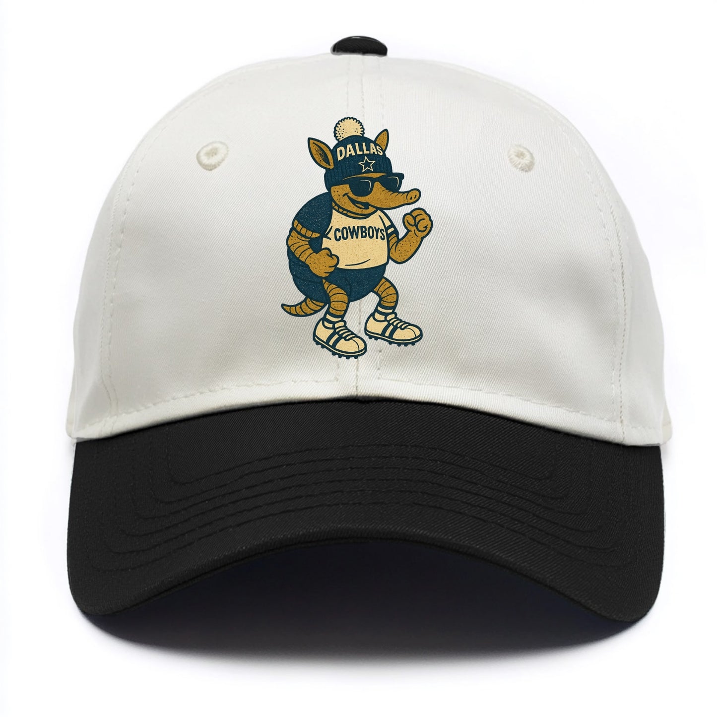 Dallas Armadillo wearing Cowboys beanie with lone star patch and wayfarer sunglasses - Two Tone Cap - Black