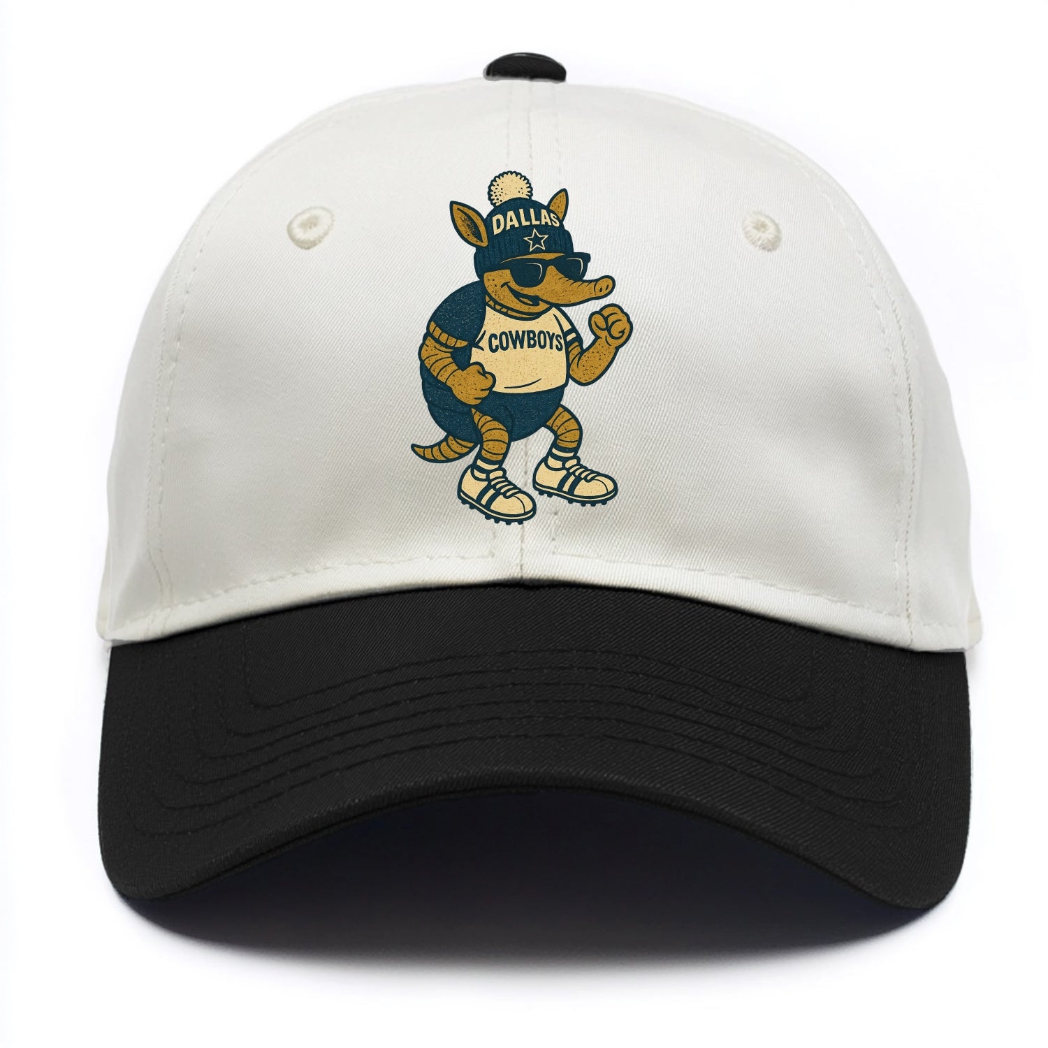 Dallas Armadillo wearing Cowboys beanie with lone star patch and wayfarer sunglasses - Two Tone Cap - Black