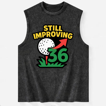 Handicap number getting higher with arrow - "Still Improving" - optimistic - Vintage Washed Tank - Black
