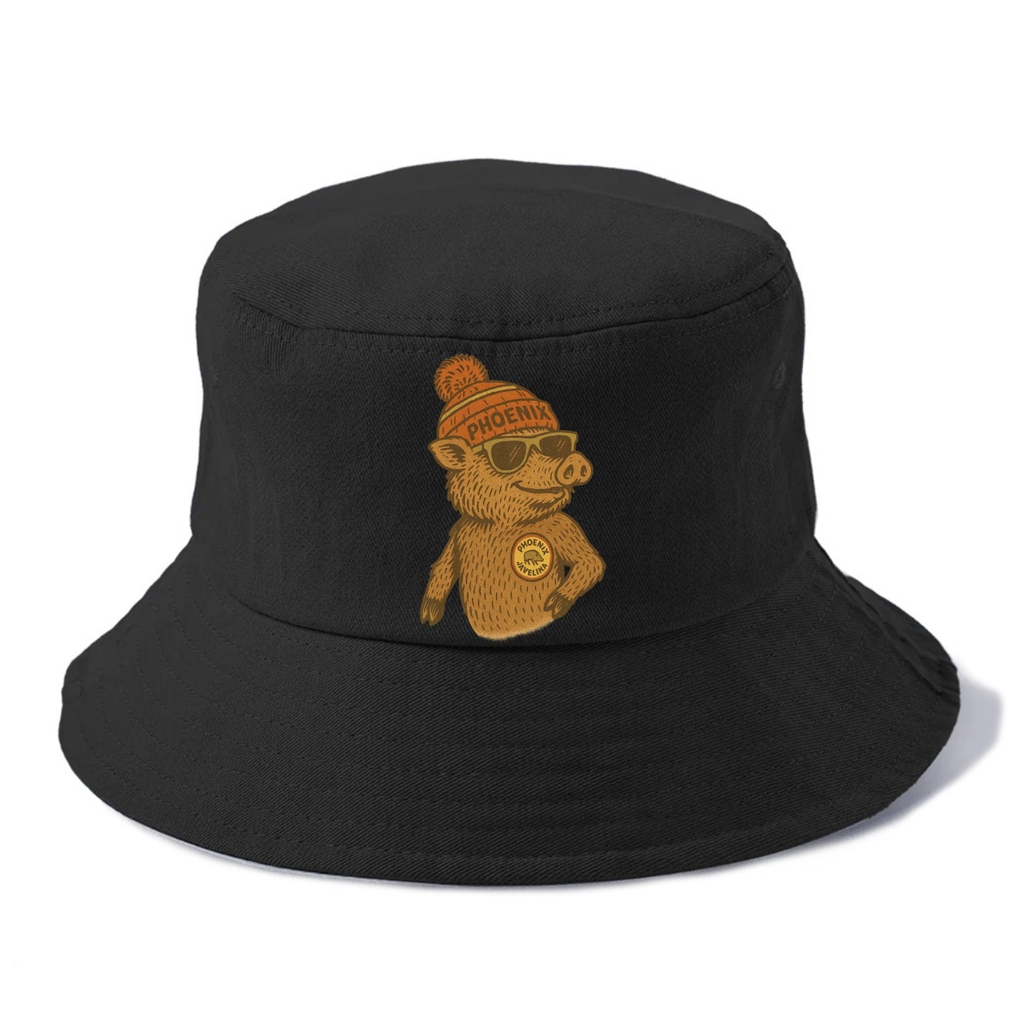 Phoenix Javelina wearing Phoenix beanie with pom pom and wayfarer sunglasses - Bucket Hat - Black