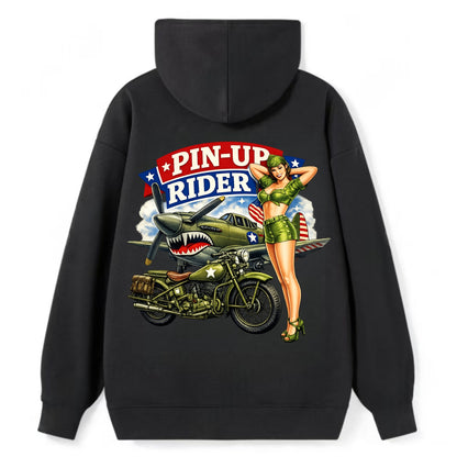 Wwii Pin Up Rider - Classic Pullover Hoodie - Black