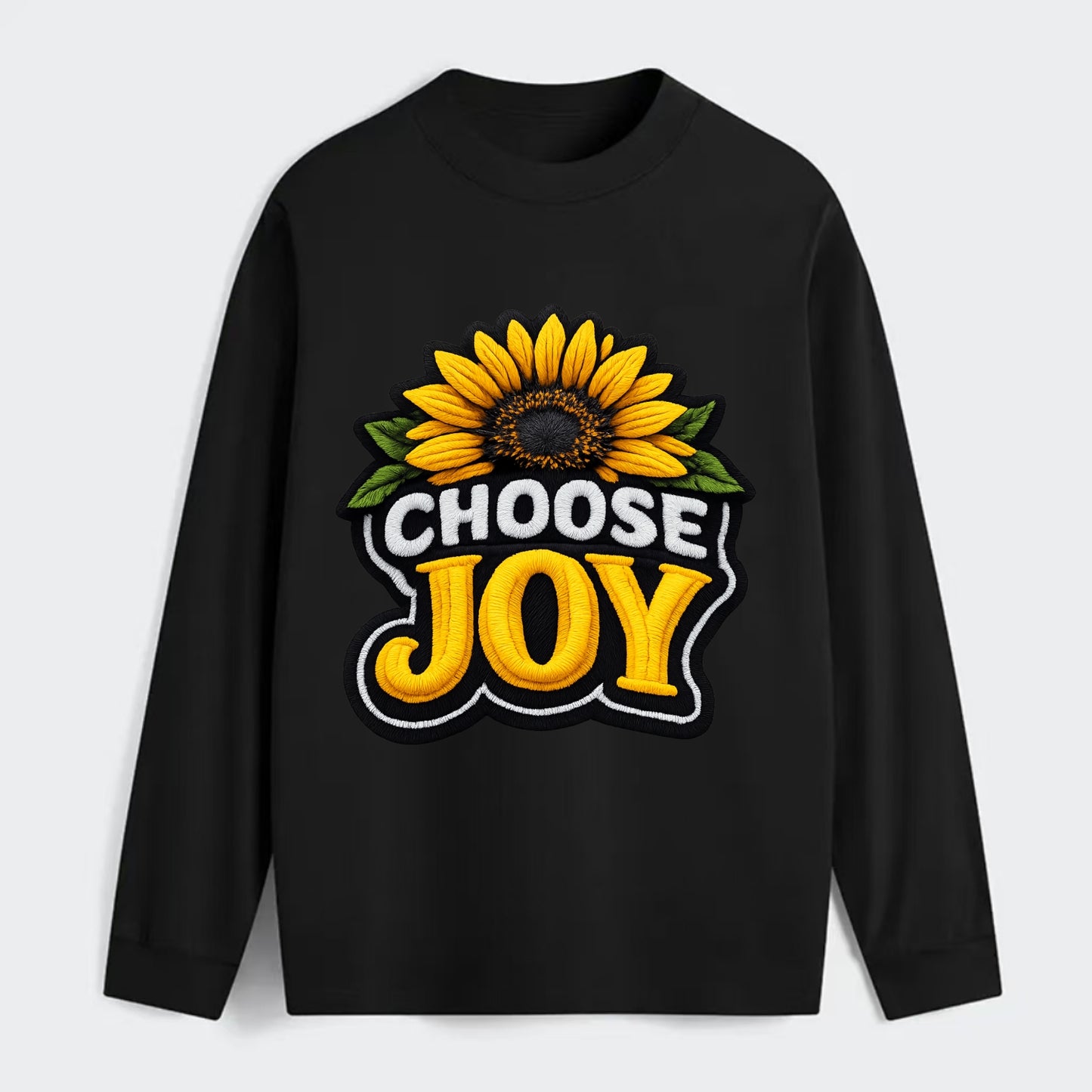CHOOSE JOY - sunflower with text in yellow , happiness choice - Classic Long Sleeve Shirt - Black