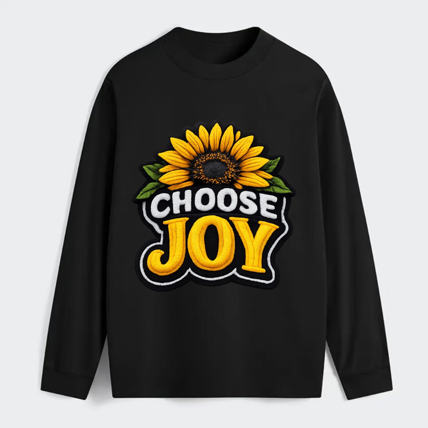 CHOOSE JOY - sunflower with text in yellow , happiness choice - Classic Long Sleeve Shirt - Black