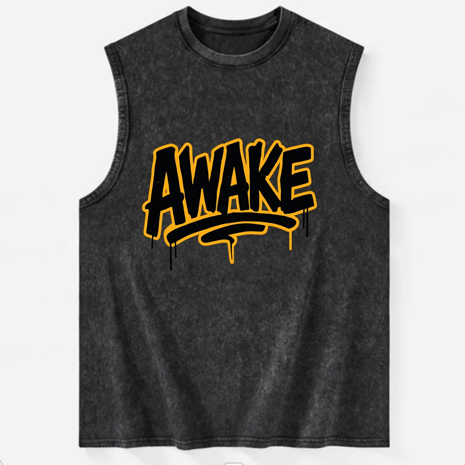 Bold typography design - "AWAKE" - conscious, aware, alert - Vintage Washed Tank - Black