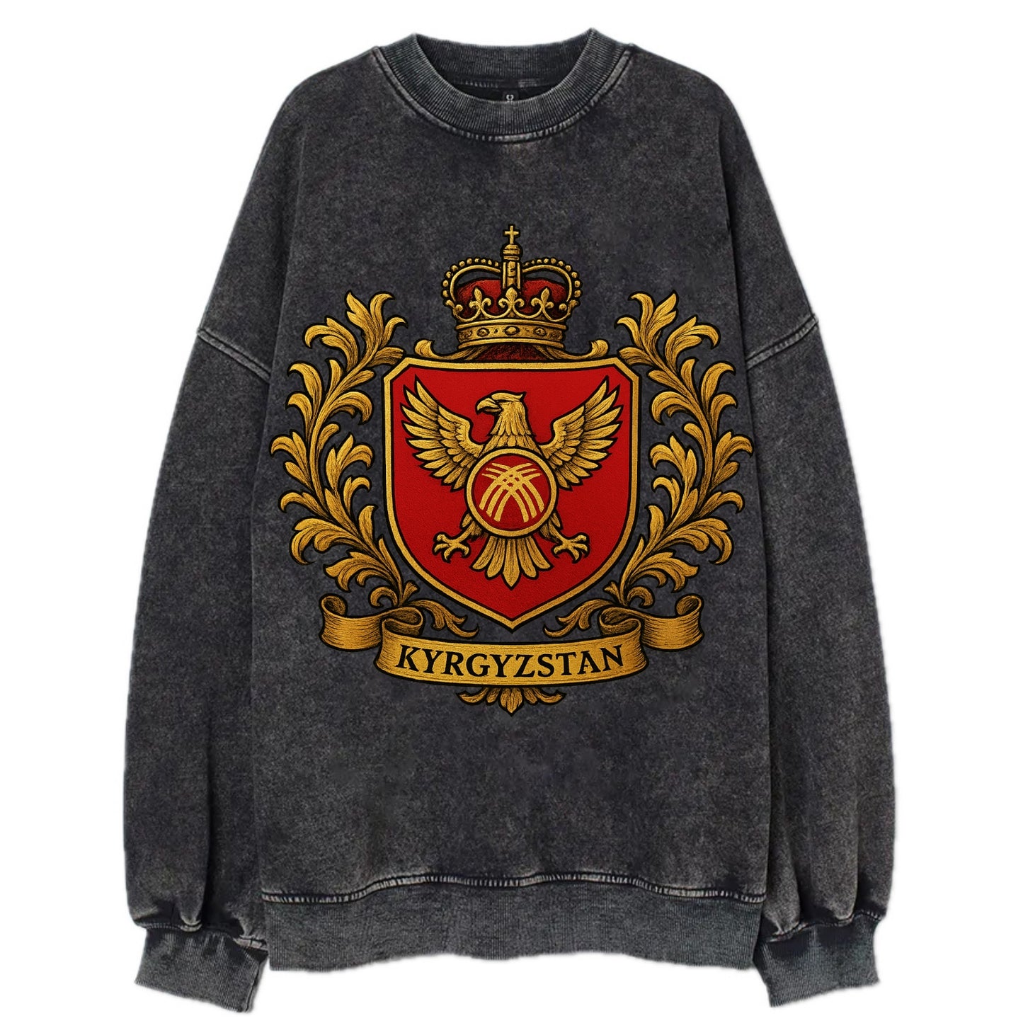 Kyrgyzstan Heritage Badge  - Vintage Sweatshirt - Black