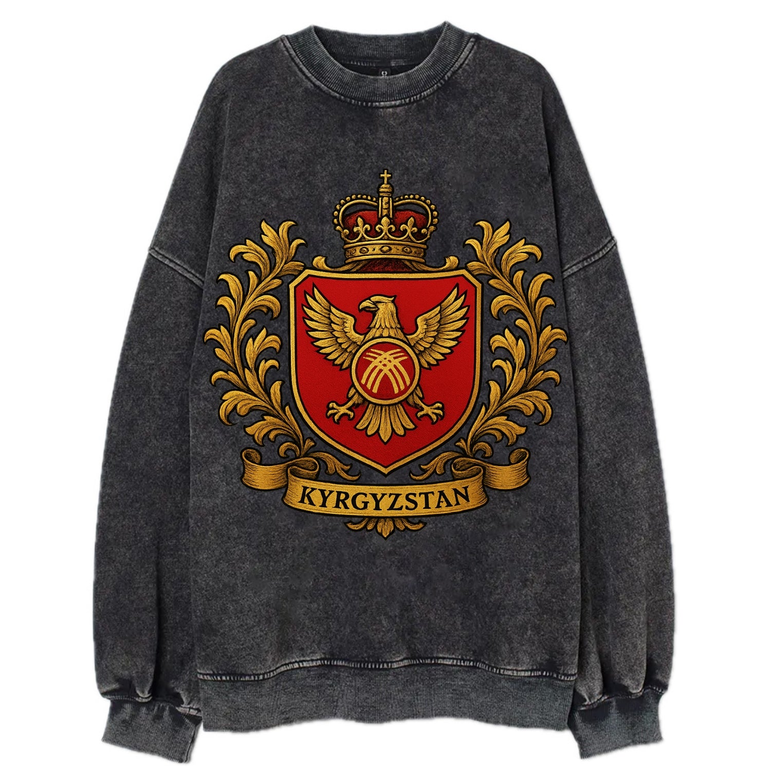 Kyrgyzstan Heritage Badge  - Vintage Sweatshirt - Black