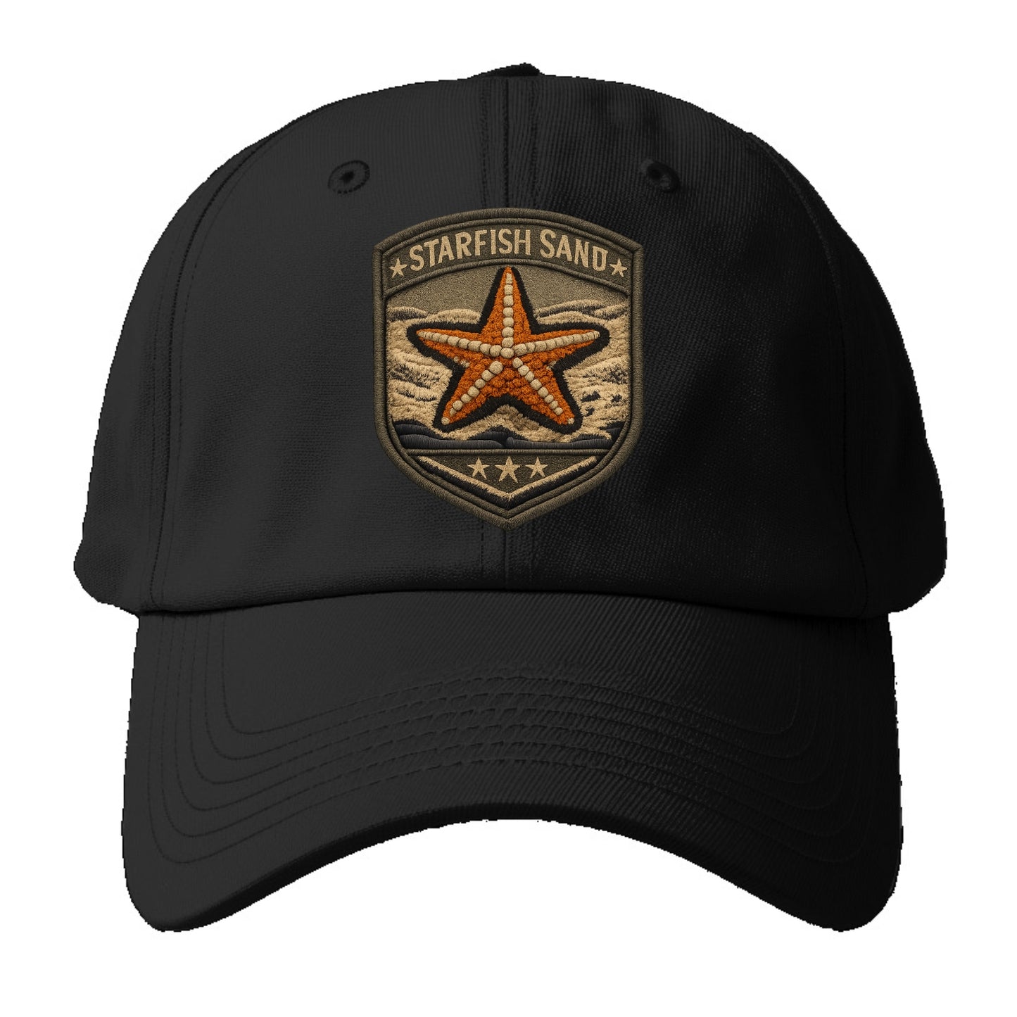 STARFISH SAND - sea star in orange and tan , beachcomber - Baseball Cap - Black