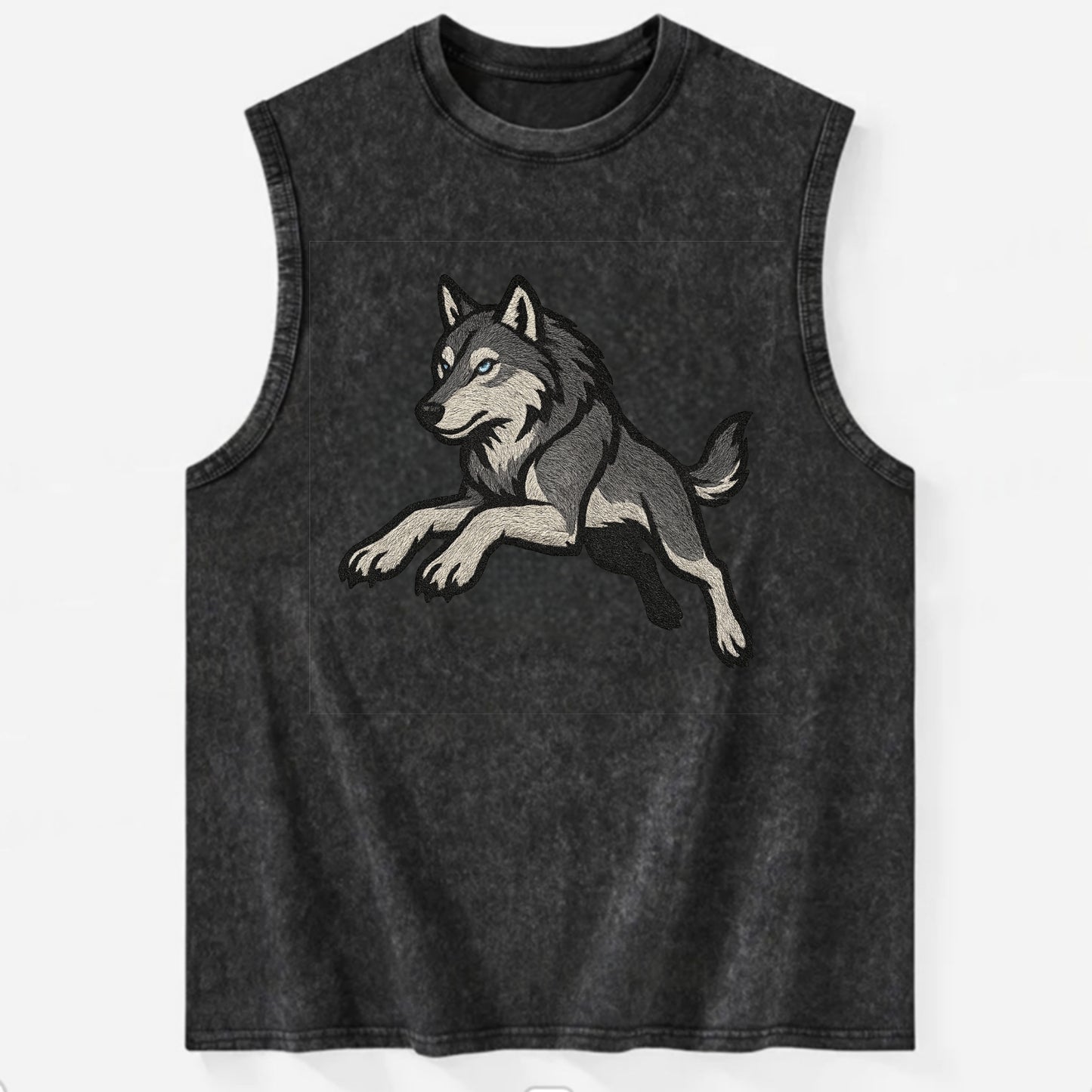 Wolf Leaping Action  - Vintage Washed Tank - Black