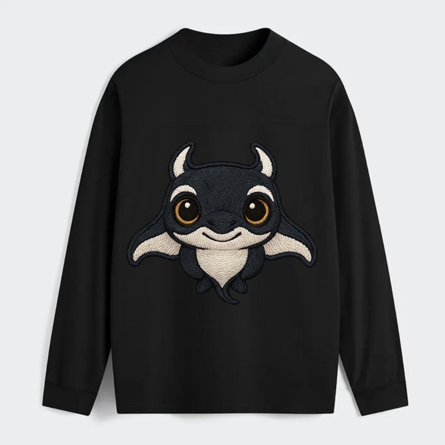 Baby Manta Ray - dark with white markings, cephalic fins, gentle eyes, - Classic Long Sleeve Shirt - Black