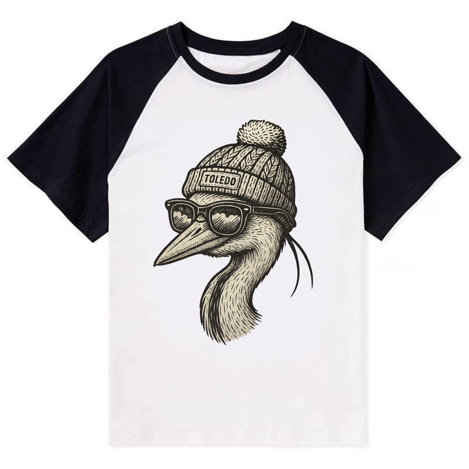 Toledo Great Blue Heron wearing Toledo b - Contrast Raglan T-shirt - Black