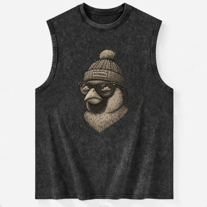 Virginia Cardinal wearing Richmond beanie with pom pom and wayfarer sunglasses - Vintage Washed Tank - Black