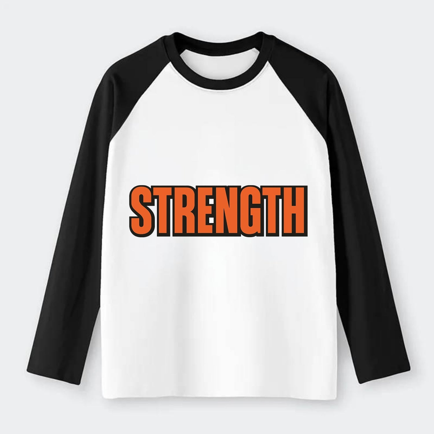 Bold typography design - "STRENGTH" - inner power, resilience, - Raglan Long Sleeve T-Shirt - Black