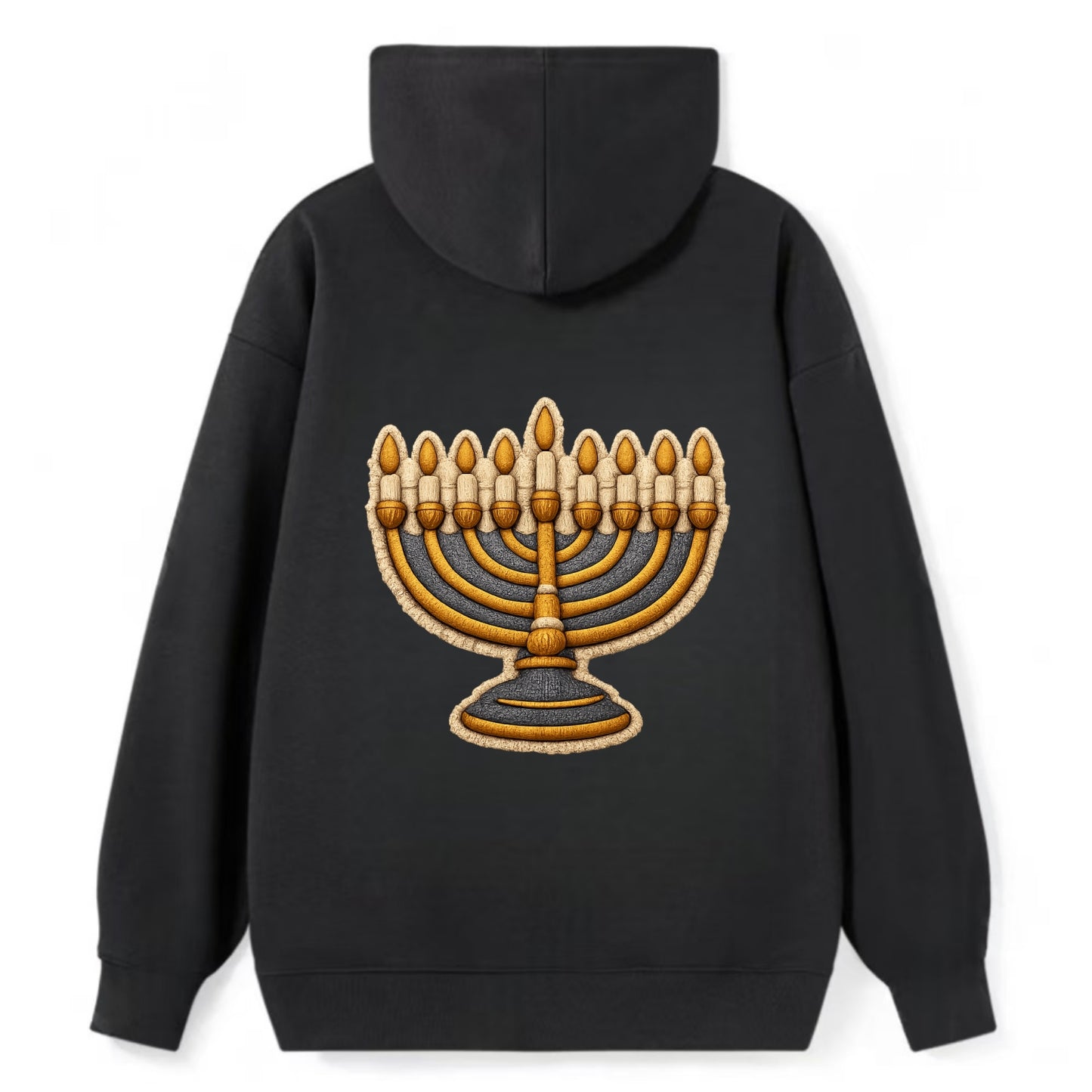 MENORAH LIGHTS - nine branch candelabra in gold and blue , Hanukkah - Classic Pullover Hoodie - Black