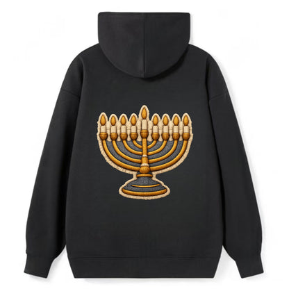 MENORAH LIGHTS - nine branch candelabra in gold and blue , Hanukkah - Classic Pullover Hoodie - Black