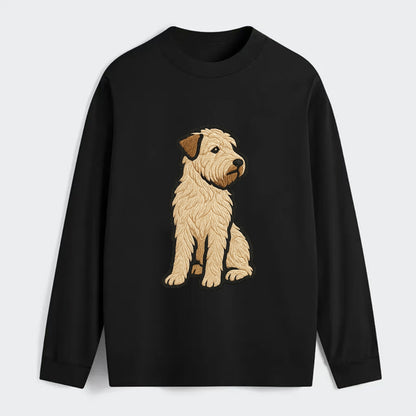 Soft Coated Wheaten Terrier - Light tan flowing coat embroidered pose - Classic Long Sleeve Shirt - Black
