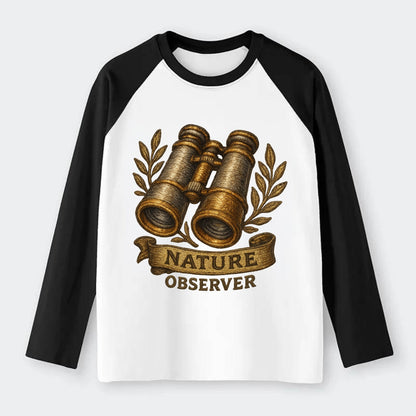 Binoculars for birdwatching - nature observer - Raglan Long Sleeve T-Shirt - Black