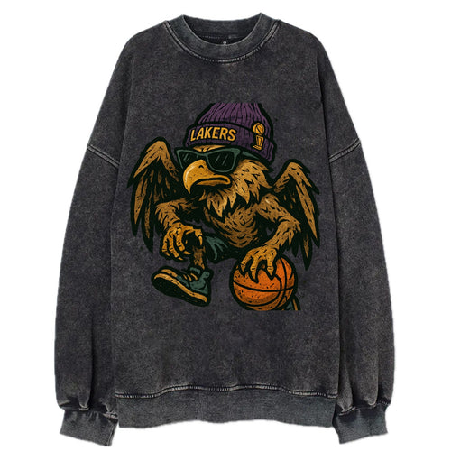 Los Angeles Golden Eagle wearing Lakers beanie with trophy patch and wayfarer - Vintage Sweatshirt