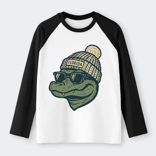 Gainesville Gator wearing Florida beanie - Raglan Long Sleeve T-Shirt