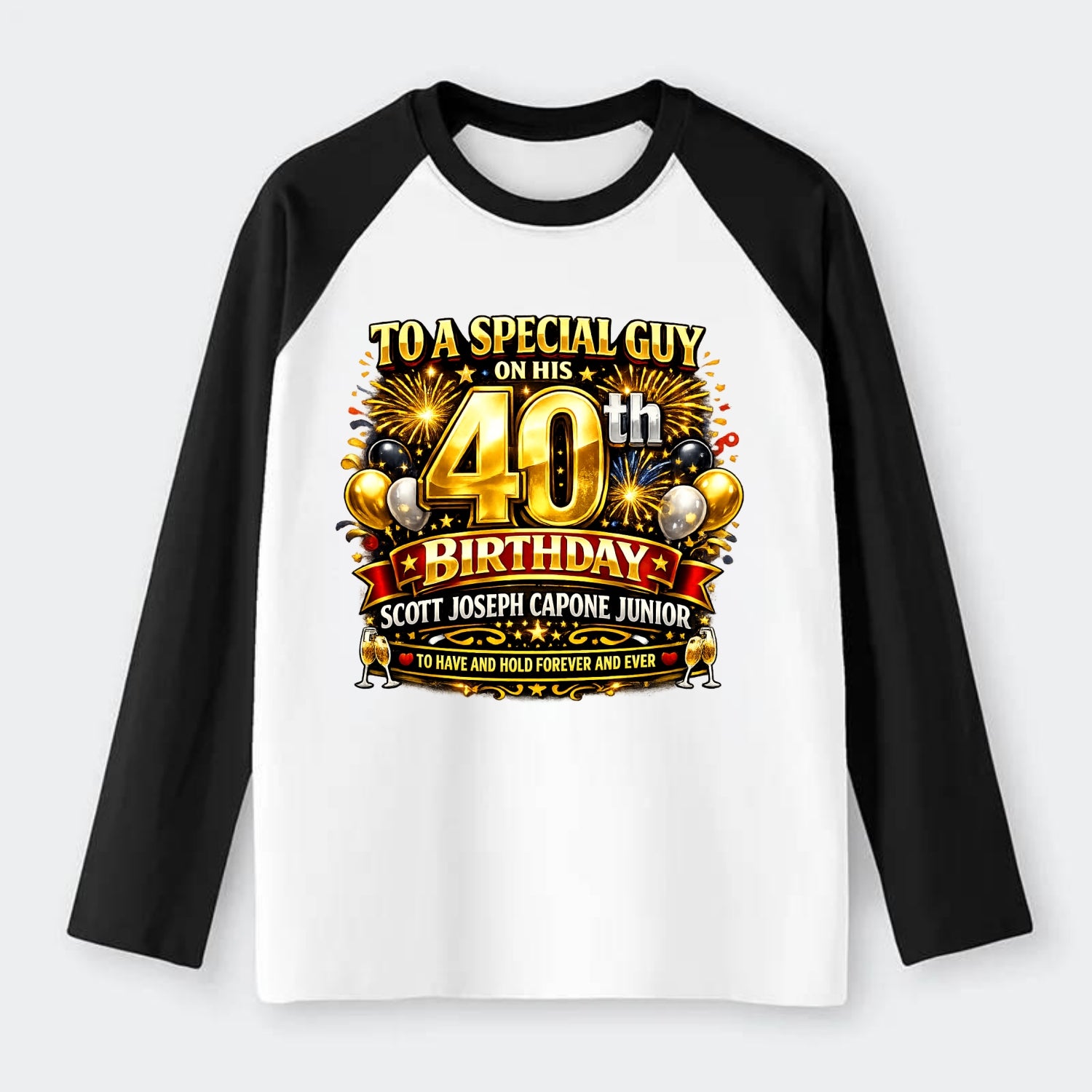 Special 40th Birthday - Raglan Long Sleeve T-Shirt - Black