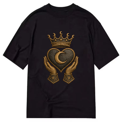 Moonlit crescent crown cradling a hematite heart with stargazer hands cupped - Classic T-shirt - Black