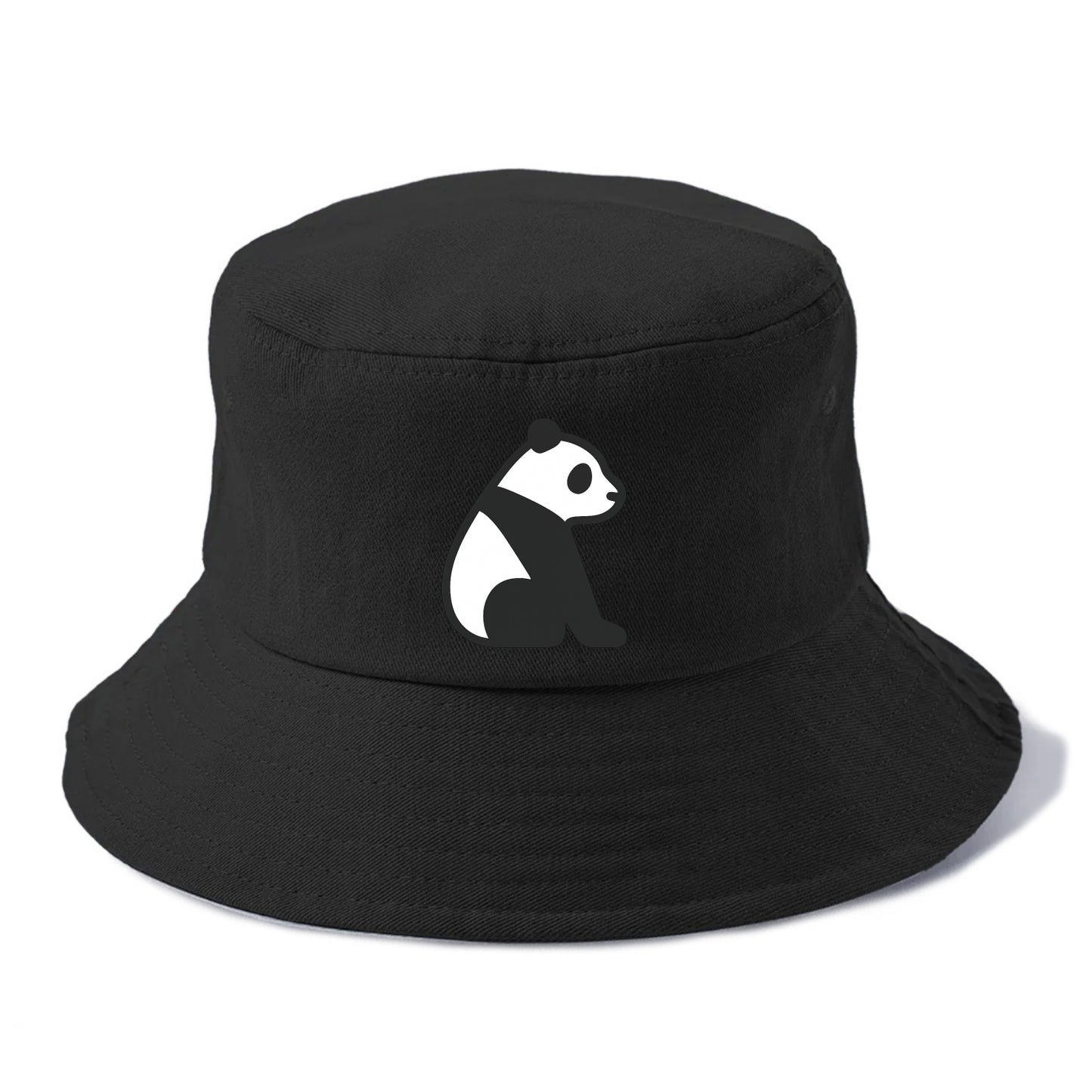 Panda - Black and white sitting pose flat side profile - Bucket Hat - Black