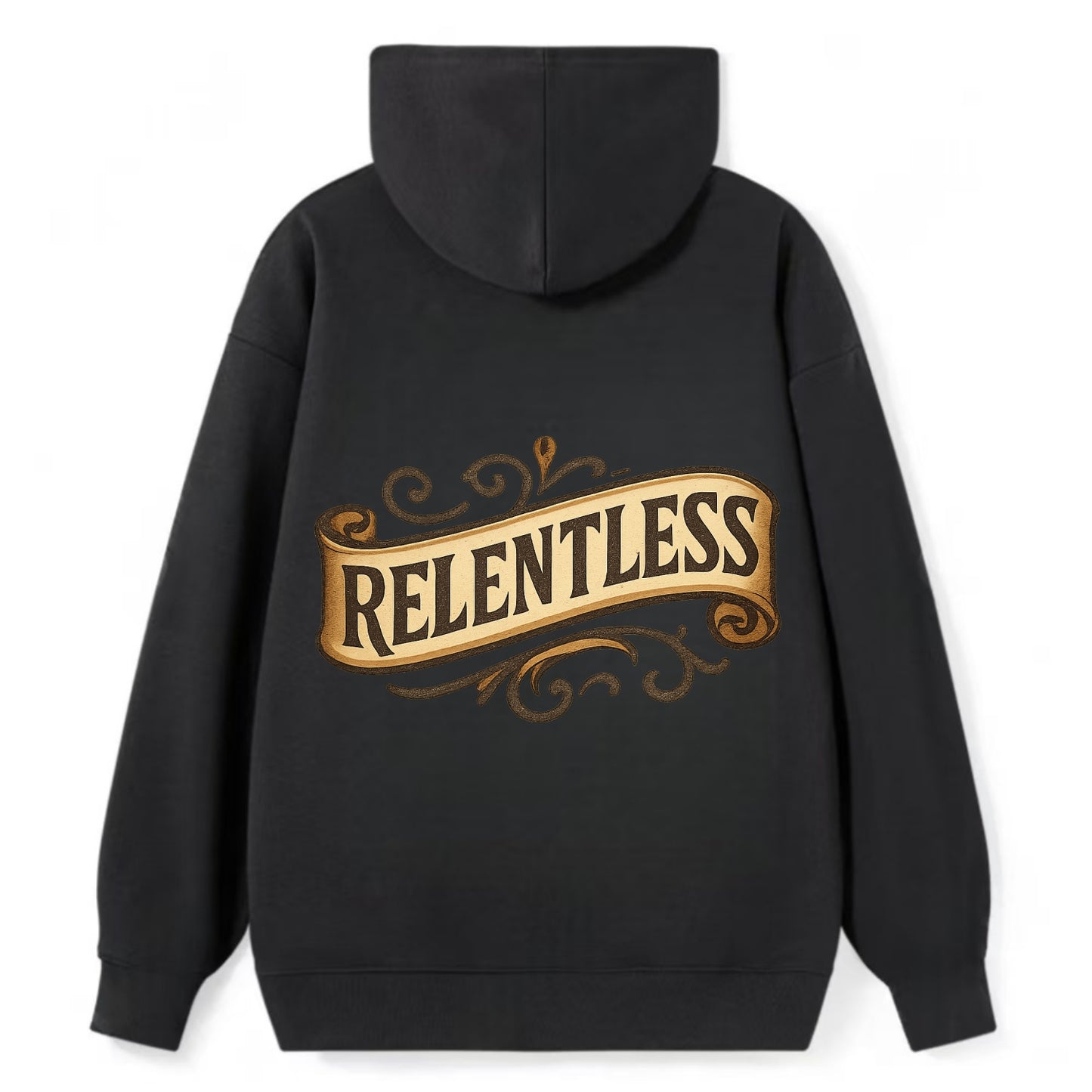Bold typography design - "RELENTLESS" - never giving up, persistent - Classic Pullover Hoodie - Black