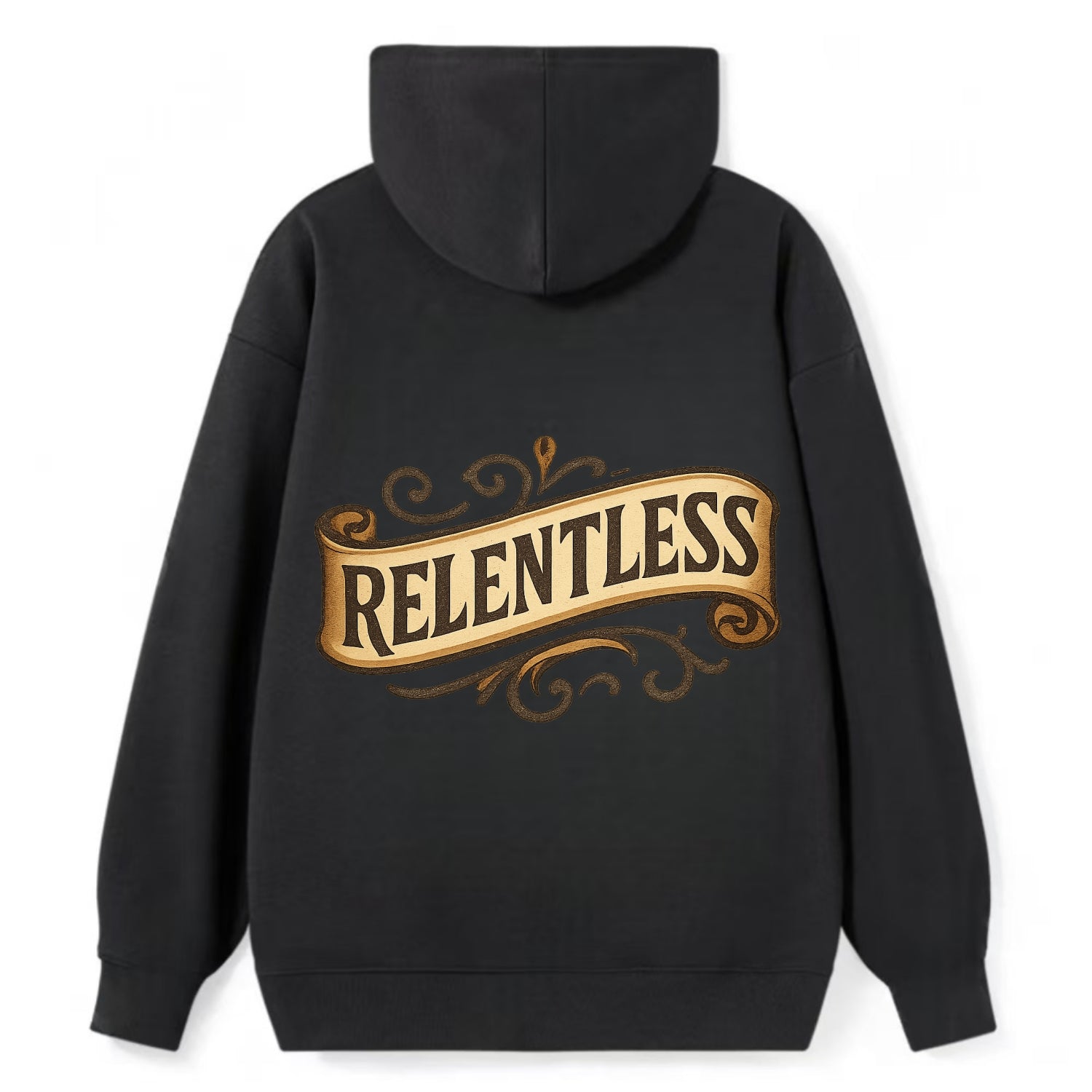 Bold typography design - "RELENTLESS" - never giving up, persistent - Classic Pullover Hoodie - Black