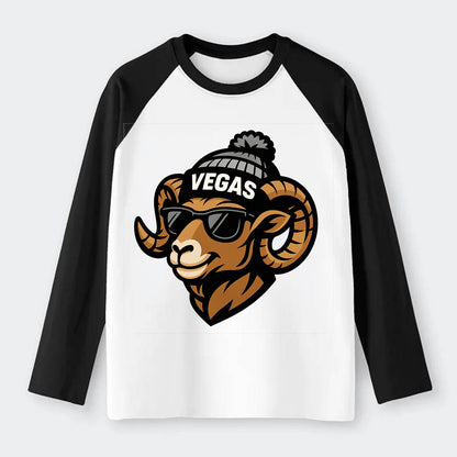 Vegas Desert Bighorn wearing Raiders silver and black beanie with pom - Raglan Long Sleeve T-Shirt - Black