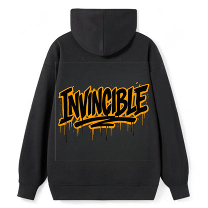Bold typography design - "INVINCIBLE" - cannot be defeated, unconquerable - Classic Pullover Hoodie - Black