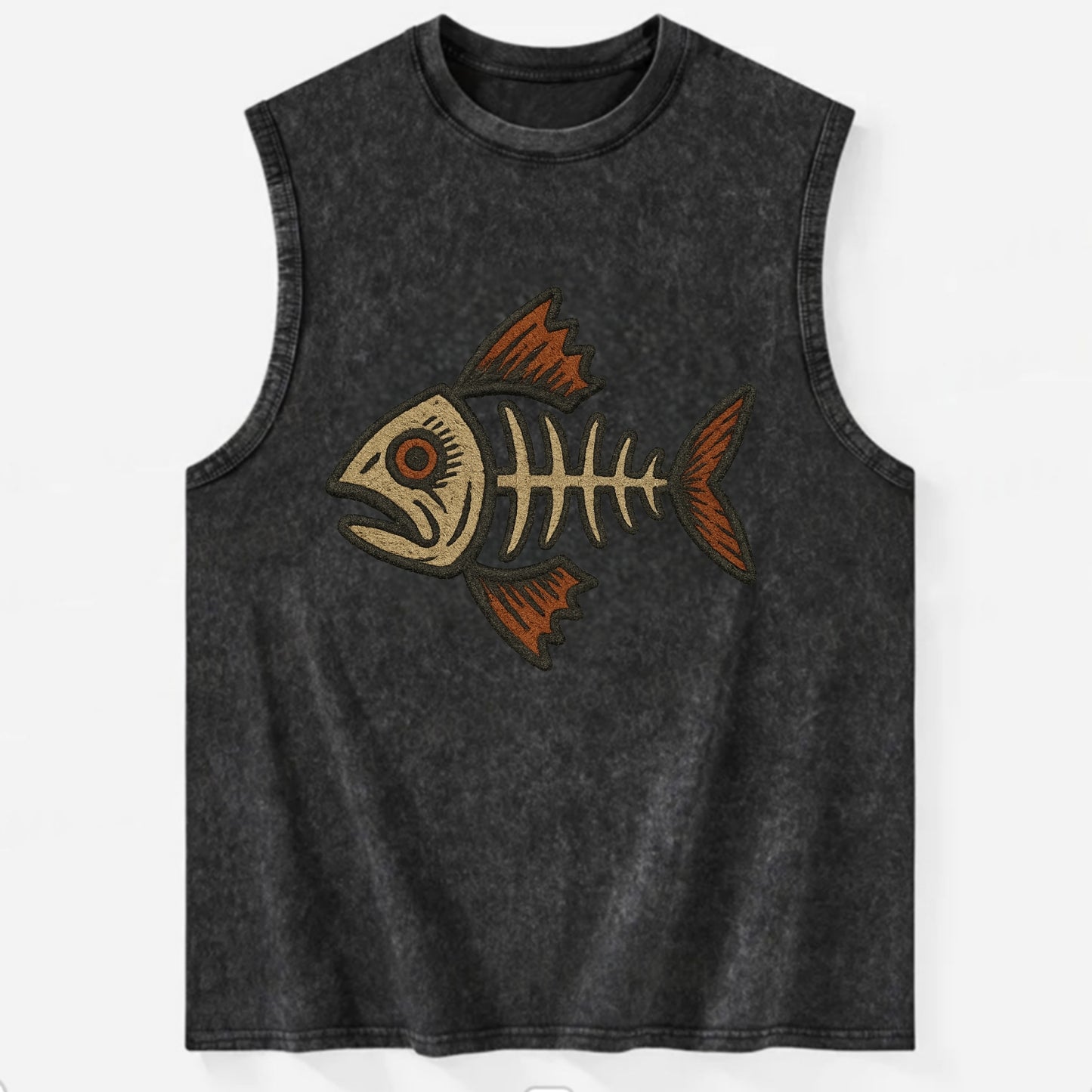 Fish Skeleton  - Vintage Washed Tank - Black