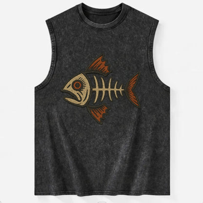 Fish Skeleton  - Vintage Washed Tank - Black