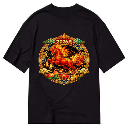 FIRE HORSE | Flaming mane and tail horse | Blazing orange and red colors | - Classic T-shirt - Black