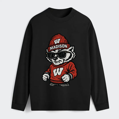 Madison Badger wearing Wisconsin beanie with motion W patch - Classic Long Sleeve Shirt - Black