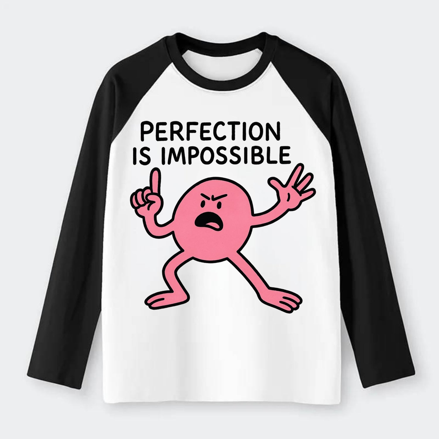 PERFECTION IS IMPOSSIBLE | Asymmetrical circle - Raglan Long Sleeve T-Shirt - Black