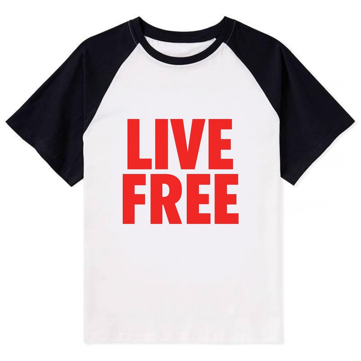 Bold typography design - "LIVE FREE" - unrestricted living - Contrast Raglan T-shirt - Black