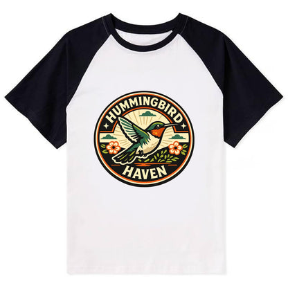 Hummingbird Sanctuary Emblem - Contrast Raglan T-shirt - Black
