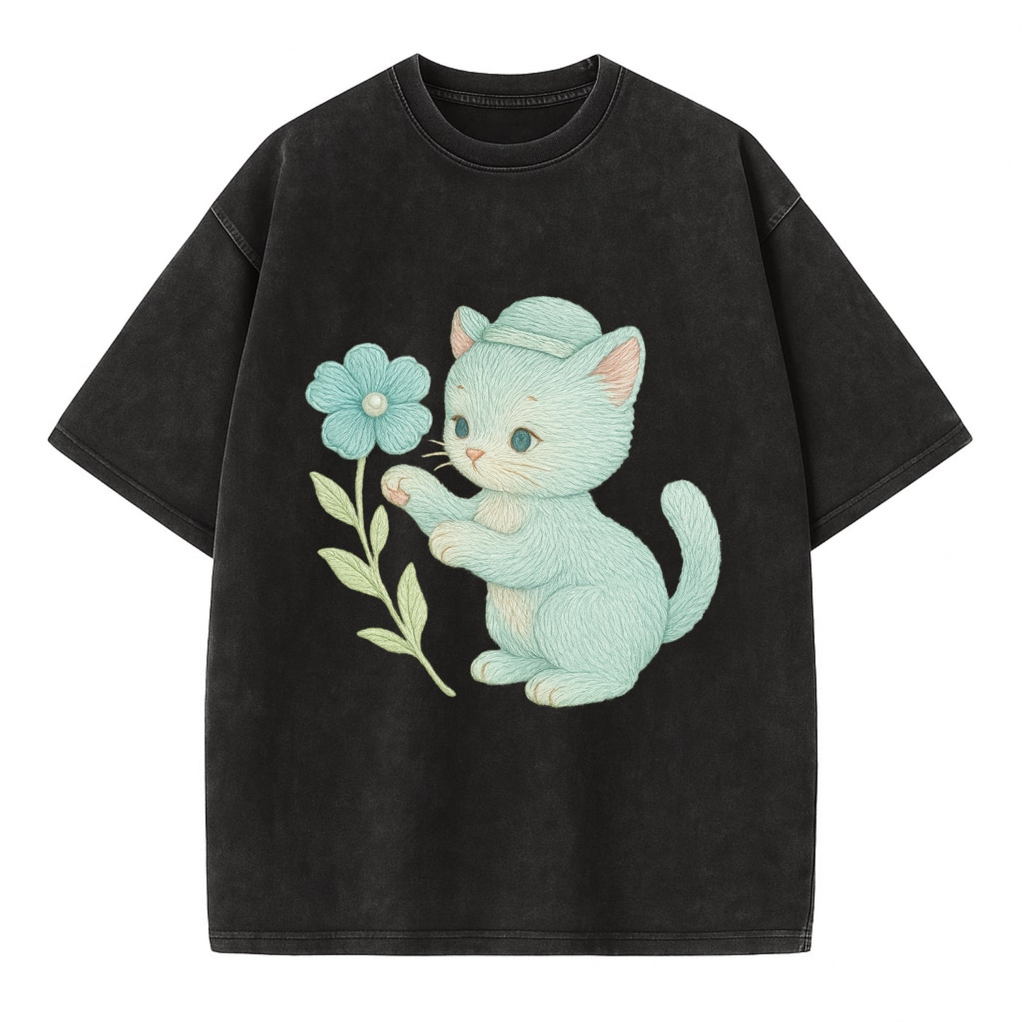 Aqua Kitten - Vintage T-shirt - Black