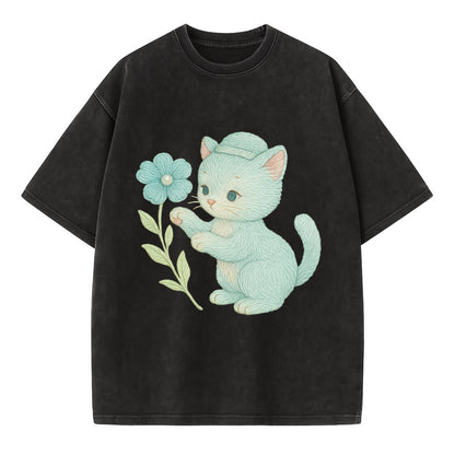 Aqua Kitten - Vintage T-shirt - Black