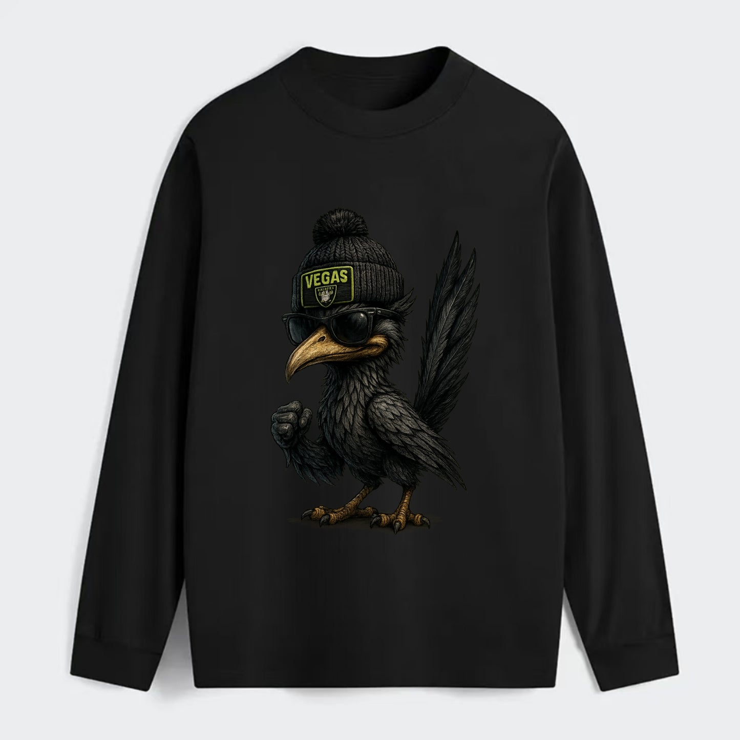 Vegas Roadrunner wearing Raiders beanie with neon patch and wayfarer - Classic Long Sleeve Shirt - Black