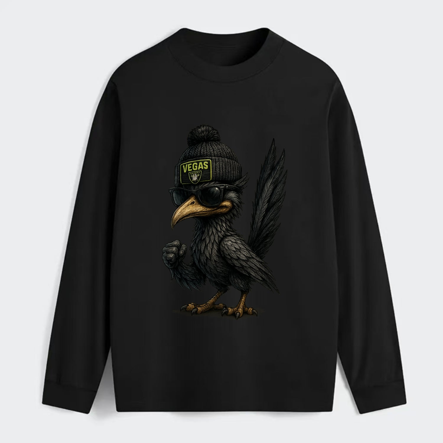 Vegas Roadrunner wearing Raiders beanie with neon patch and wayfarer - Classic Long Sleeve Shirt - Black