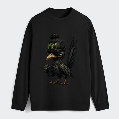 Vegas Roadrunner wearing Raiders beanie with neon patch and wayfarer - Classic Long Sleeve Shirt - Black